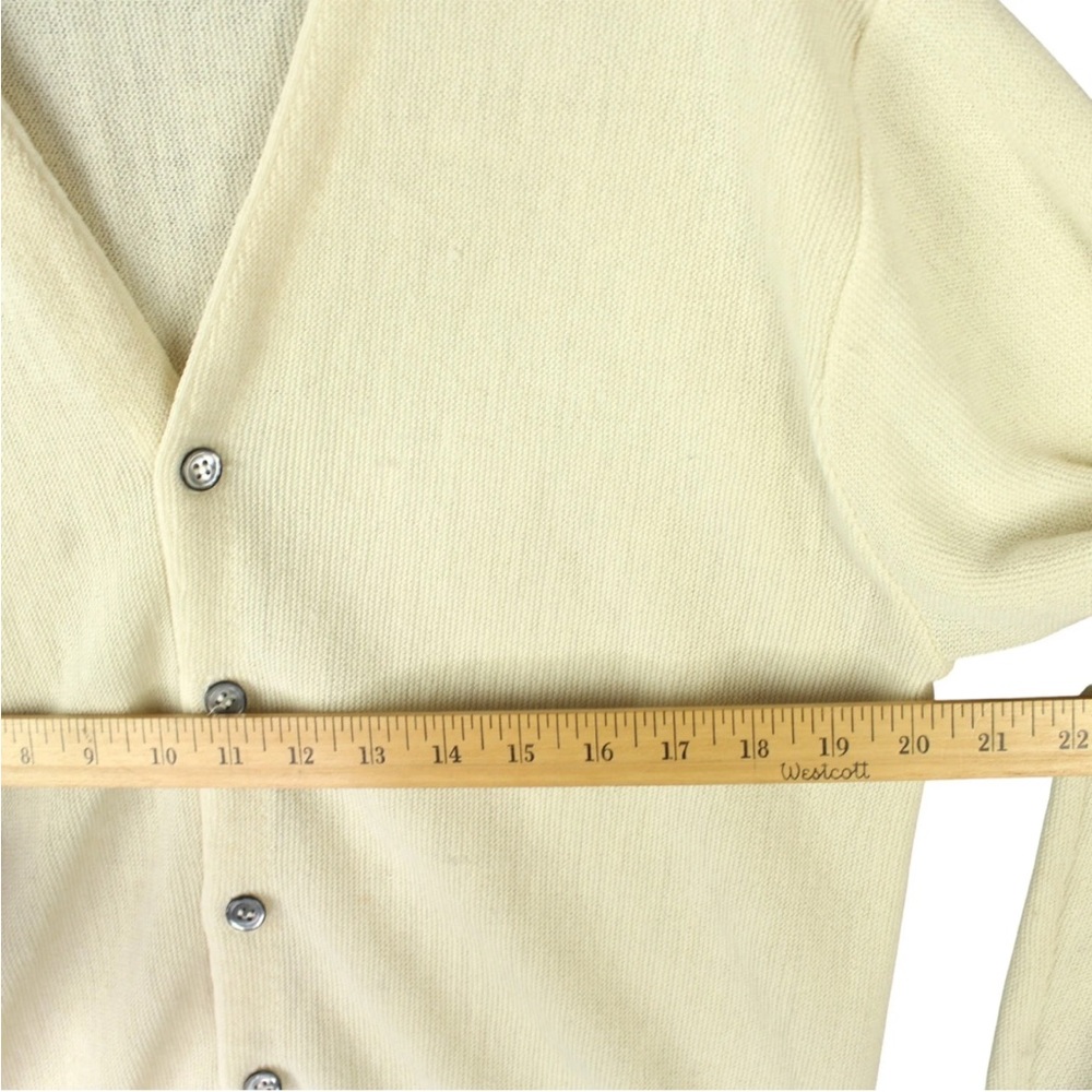 Vintage IZOD Lacoste USA Made Acrylic Sweater Cardigan Cream Knit Men Sz M - Picture 13 of 14